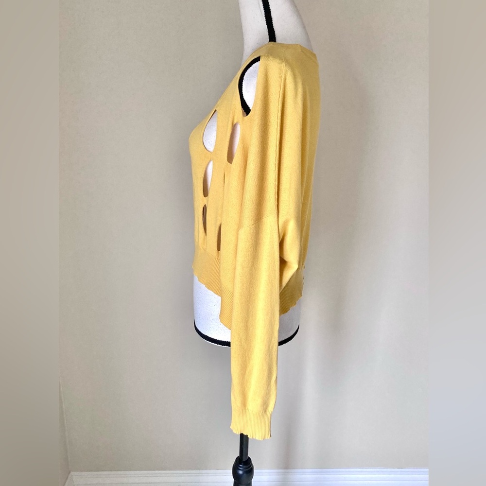 PLANET by Lauren G "Sizeless" Laser Cut-Out Pima Cotton Sweater – Mustard Yellow - Picture 5 of 9
